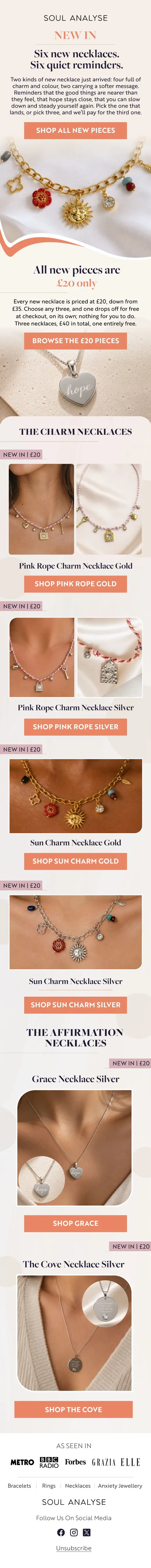 Soul Analyse new in email for six charm necklaces at 20 pounds