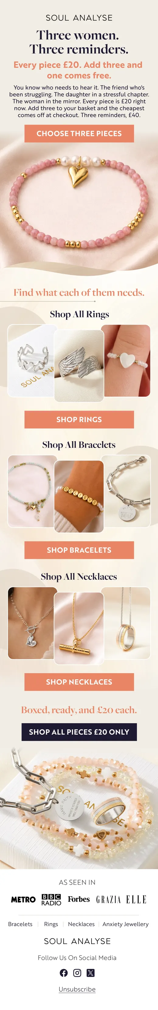 Soul Analyse three pieces for 40 pounds offer email with rings and bracelets