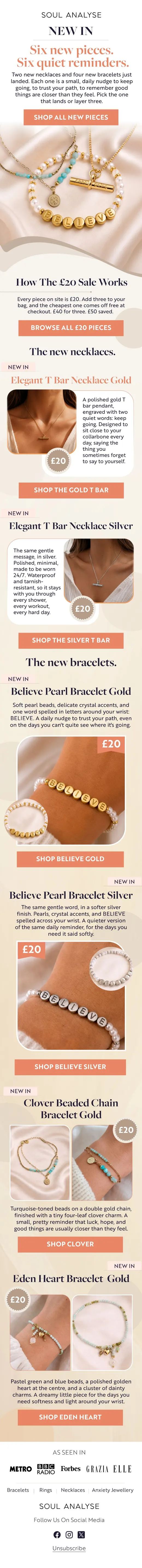 Soul Analyse new necklaces and bracelets launch email with beaded pieces