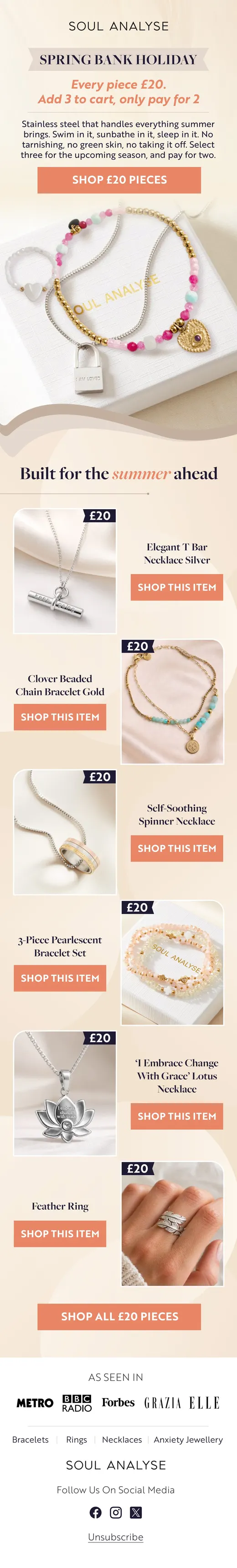 Soul Analyse spring bank holiday email with 20 pound pieces styled for summer