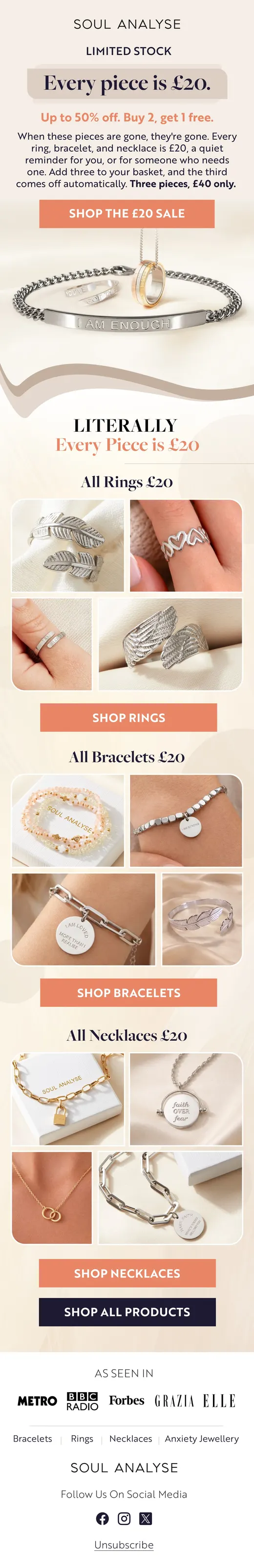 Soul Analyse limited stock email with all rings and bracelets at 20 pounds