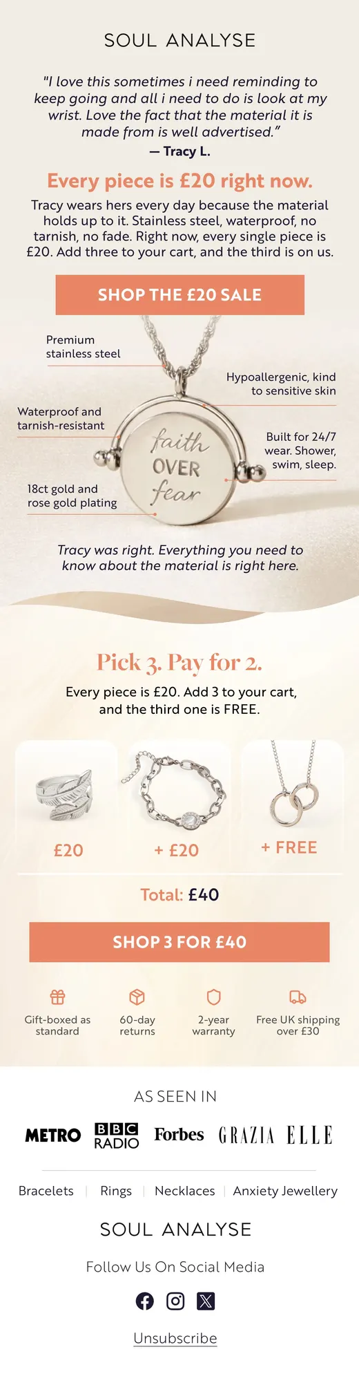 Soul Analyse customer testimonial email with pick three pay for two offer