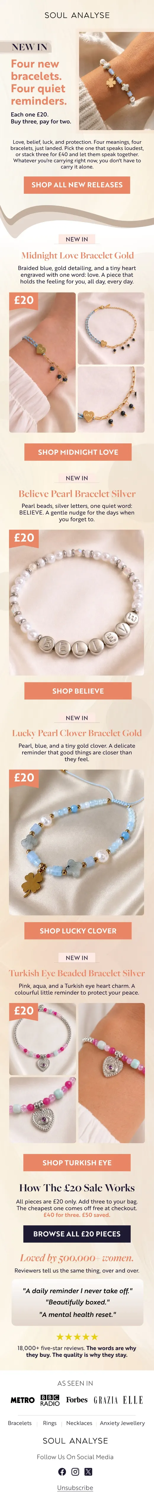Soul Analyse new in email for four braided affirmation bracelets